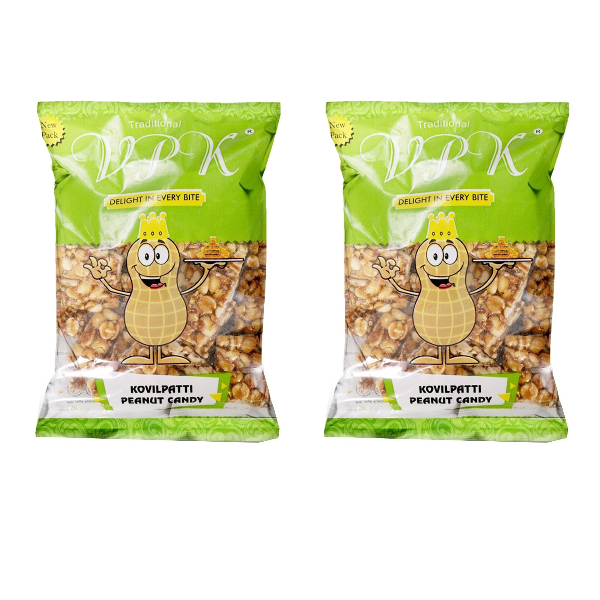 VPK Kovilpatti Kadalai Mittai - Groundnut Chikki Candy Cut Piece/Peanut Candy Burfi (Pack of 2x250g)