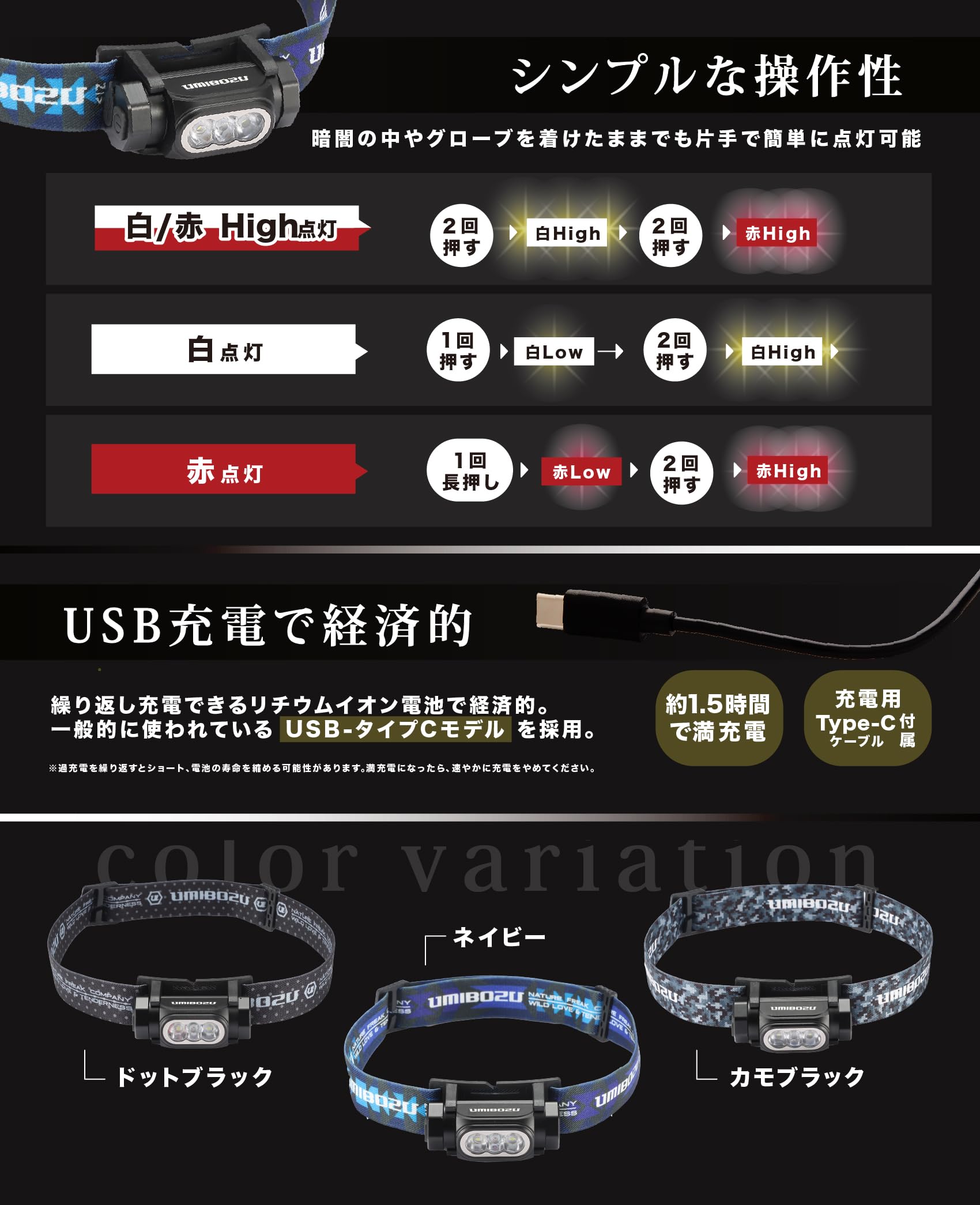 Amazon.co.jp: Umibozu(ウミボウズ) ヘッドライト 釣り 充電式 LED 白