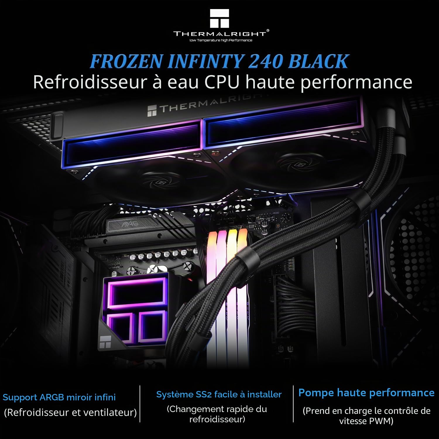 Thermalright Frozen Infinity 240 Noir,Refroidisseur de processeur 240 Aio, Double ventilateurs TL-M12 PWM,Refroidisseur de processeur miroir Infinity, pour AM4/AM5, Intel LGA1851/1700/1150/ 1151