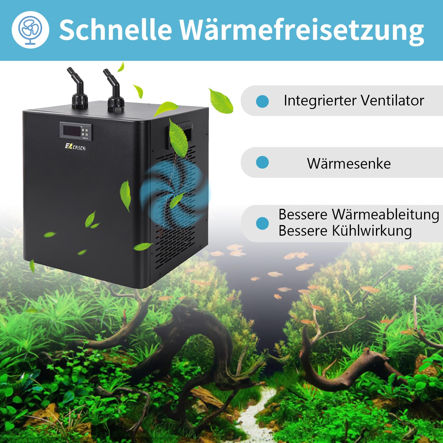 300L Wasserkühler Aquarium 245W Aquarium Kühler,Kühlsysteme für Fischbecken Aquaponic Garnelen Axolotl inkl. Schlauch und Haltering