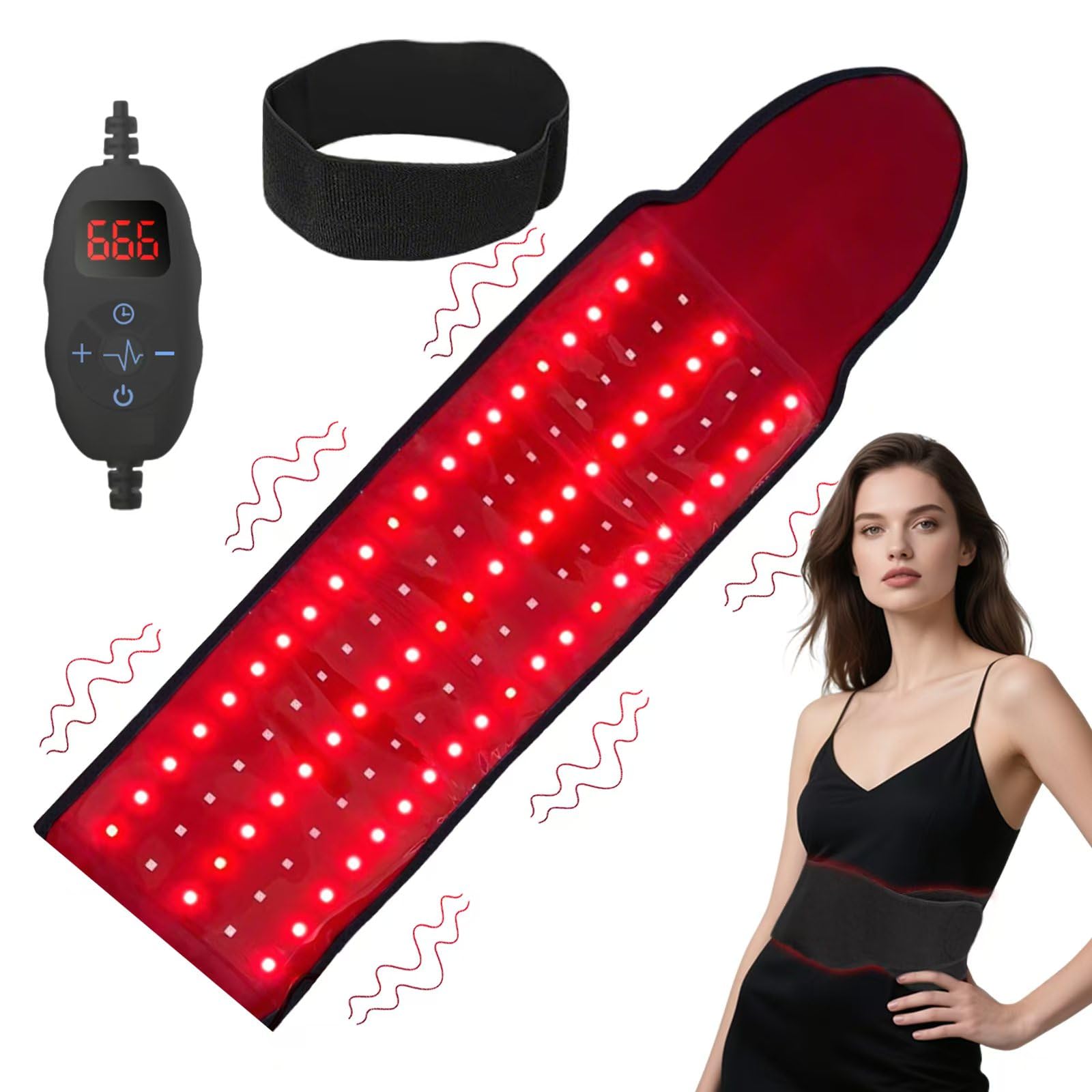 Pas biodrowy do terapii światłem czerwonym ze 105 diodami LED, przenośna lampa świetlna 3 w 1 ze sznurkiem i trybem pomiaru czasu, do domu, biura i podróży