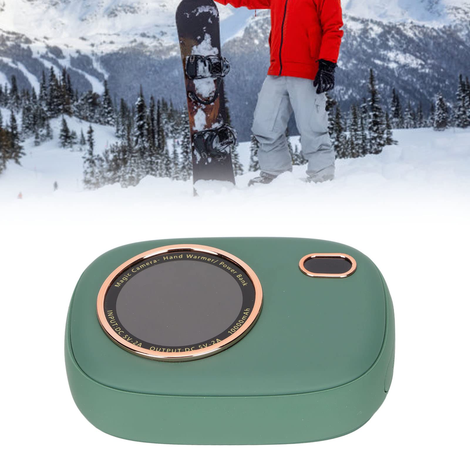 Akumulatorowy ogrzewacz do rąk Elektryczny ogrzewacz do rąk Akumulator 10000mAh Power Bank z wyświetlaczem LED na Camping Zimowe dni śnieżne(Green)