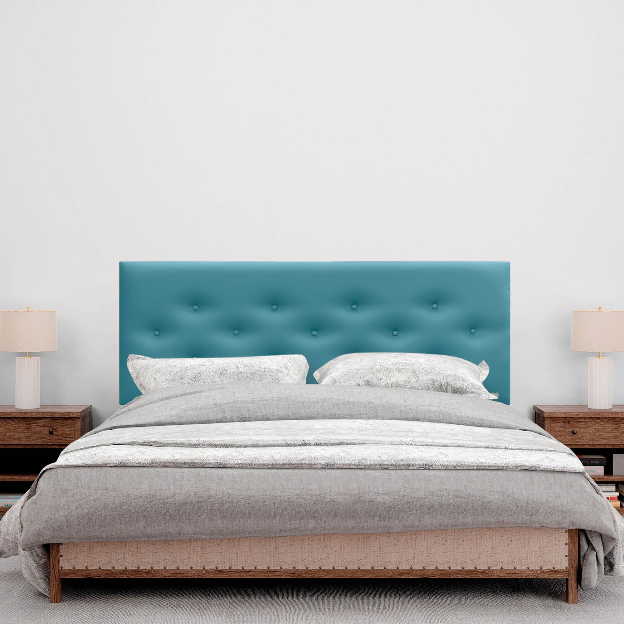 DHOME Testiera in Similpelle o Tessuto ACUALINE con 3 File Intervallate di Bottoni e Piedini Testata Imbottita Letto di Lusso (Similpelle Turchese, 135cm)