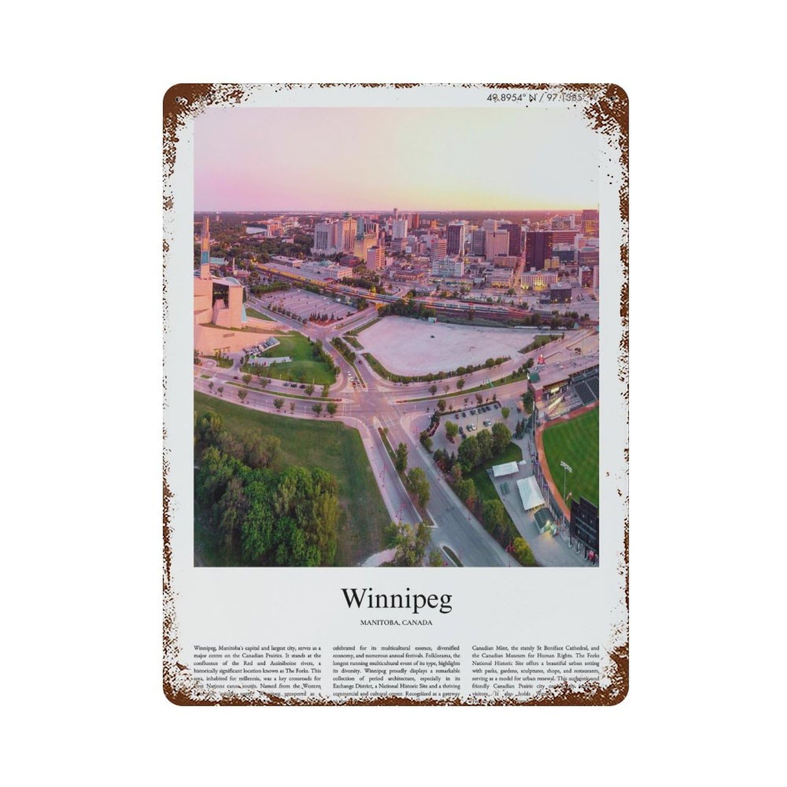xiaoxiaoshen Winnipeg Manitoba, Canada City Scenery Wall Decor Art Metal Tin Poster Modern Home Decor Art Home Bar Shop Decorations Vintage Sign 40x30cm