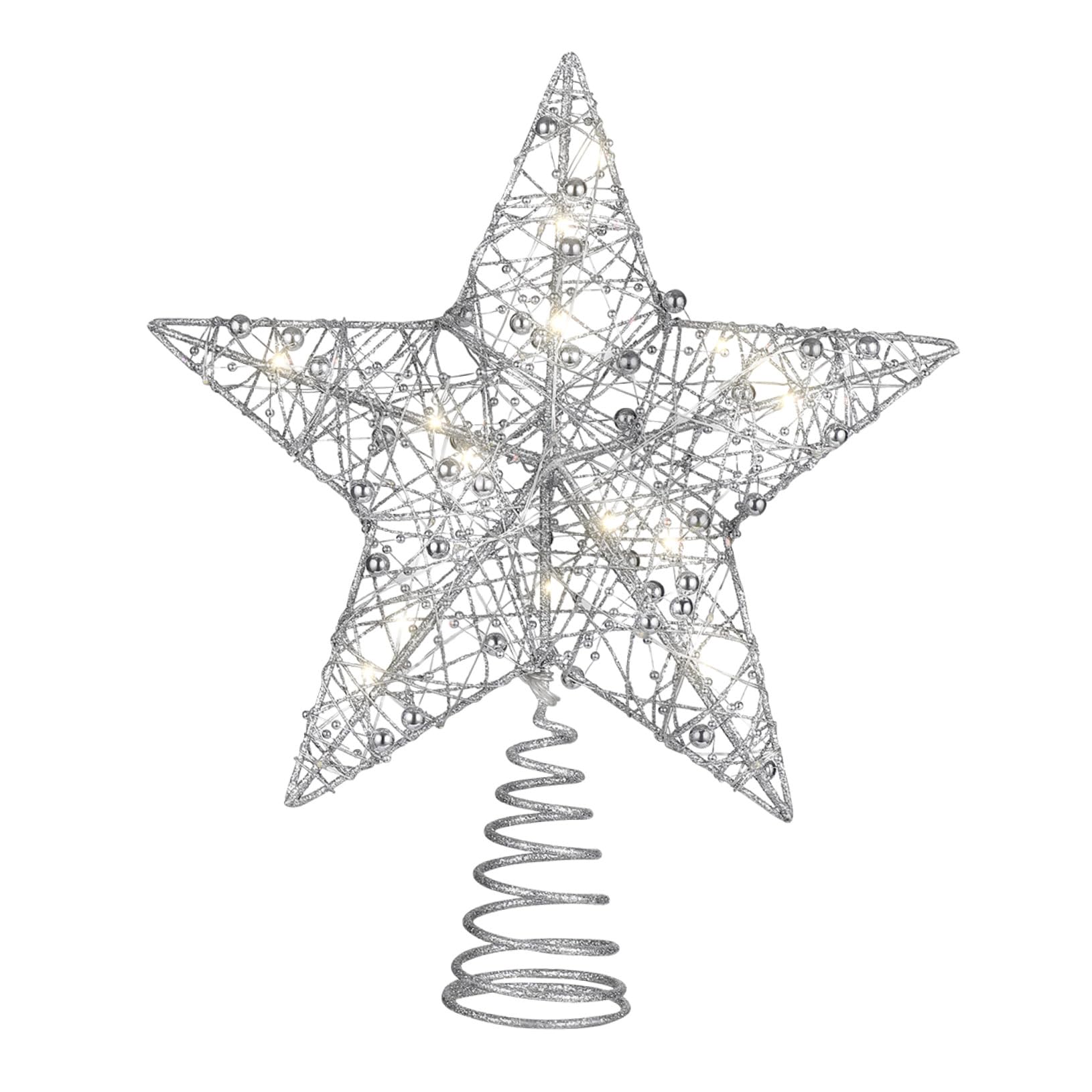 Estrella para árbol de Navidad con purpurina plateada, adornos interiores para fiestas de vacaciones