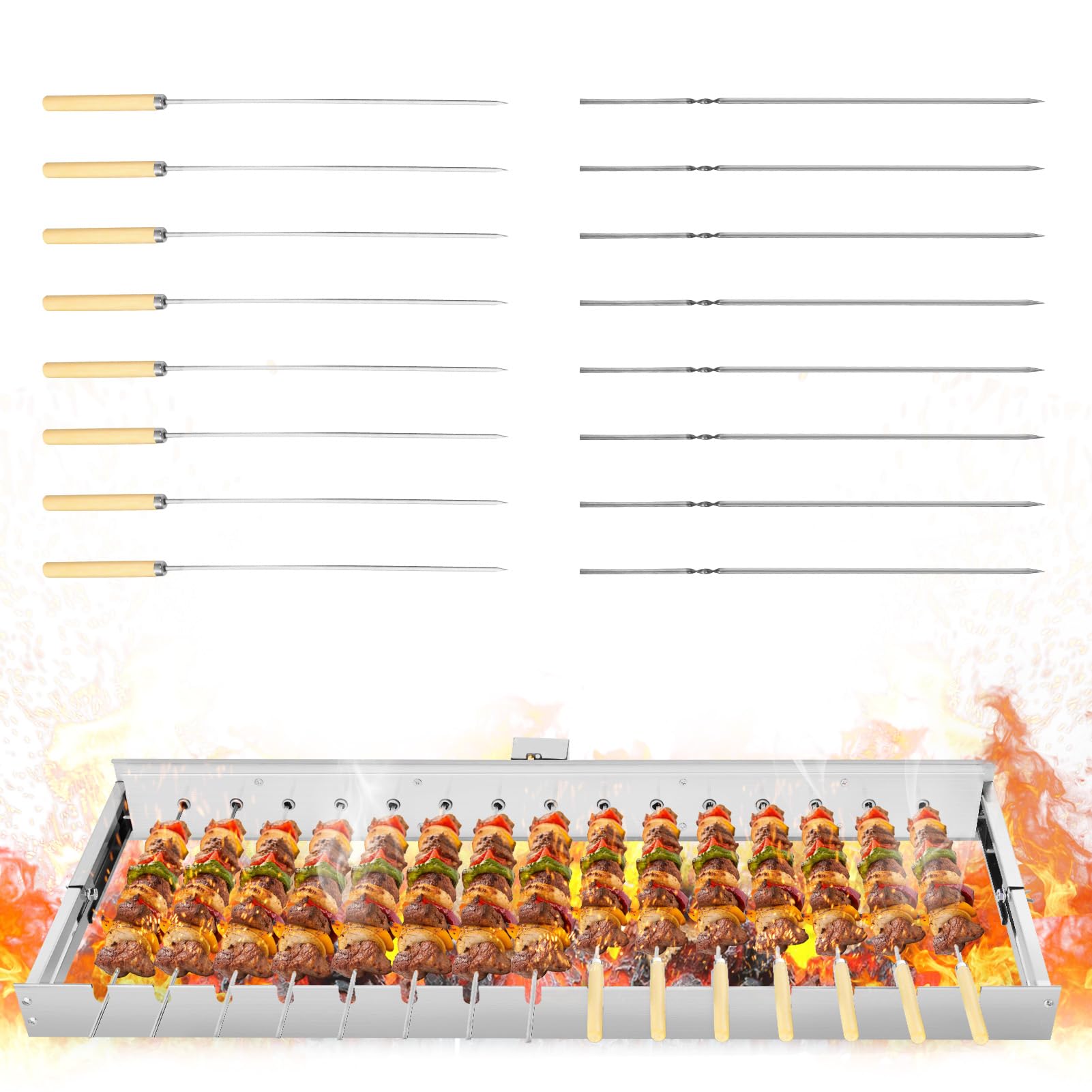 Viugreum Parrilla Giratoria Automática, Parrilla Eléctrica para Brochetas, Ancho Ajustable de 16 a 30cm, Alimentación Mediante Puerto USB de 5V, 80cm de Altura, Barbacoa de Acero para Jardín Terraza