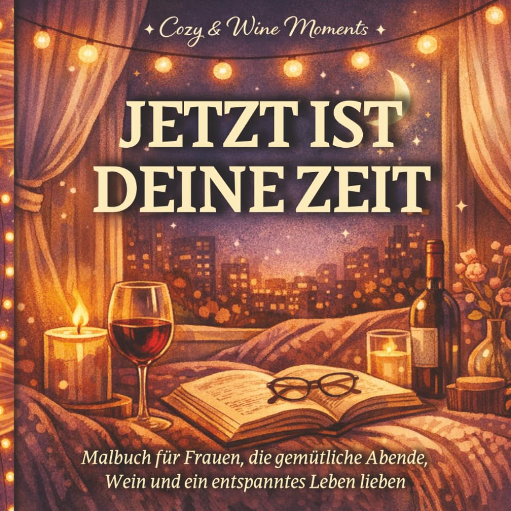 Jetzt ist deine Zeit – Cozy & Wine Moments: Malbuch für Frauen – Entspannende Cozy-Szenen mit Wein, Self-Care und gemütlichen Abenden | Kreative Auszeit zum Abschalten und Stressabbau