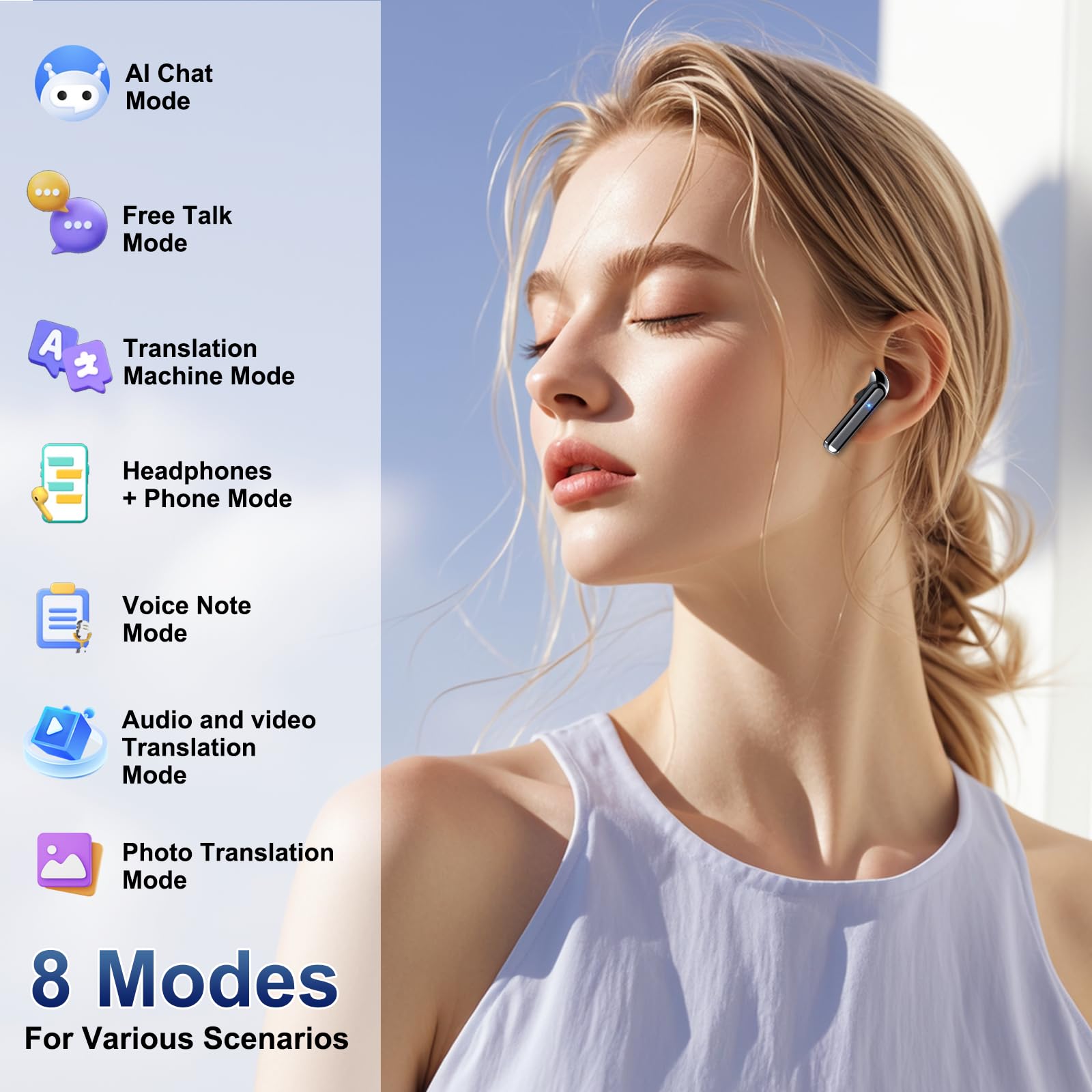 KI Übersetzer Kopfhörer, 3-in-1 Bluetooth 5.4 Sprachübersetzer mit Simultanübersetzung, 165 Sprachen und 8 Modi, ENC Rauschunterdrückung Echtzeit Übersetzer Ohrhörer mit App für Lernen/Reisen/Business