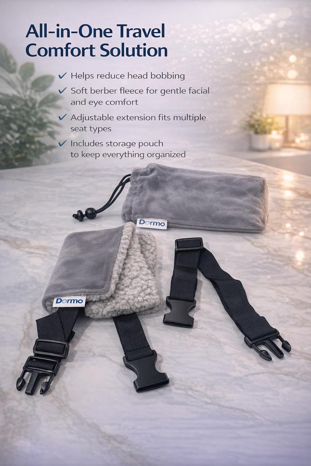 Dormo Travel Kit, Neck Pillow for Airplanes, Travel Kit for Airplanes Bus Auto Train, Travel Pillow, Multifuntional Band, Eye Mask