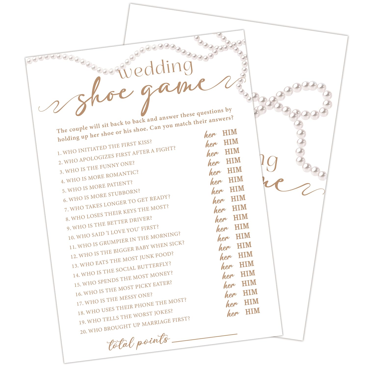 Lesixur Pearl Bridal Shower Games 30 Guests （5 * 7 Inches Card）-Wedding Shoe Game - Couples Engagement Party Bridal Party Wedding Shower Game - 04