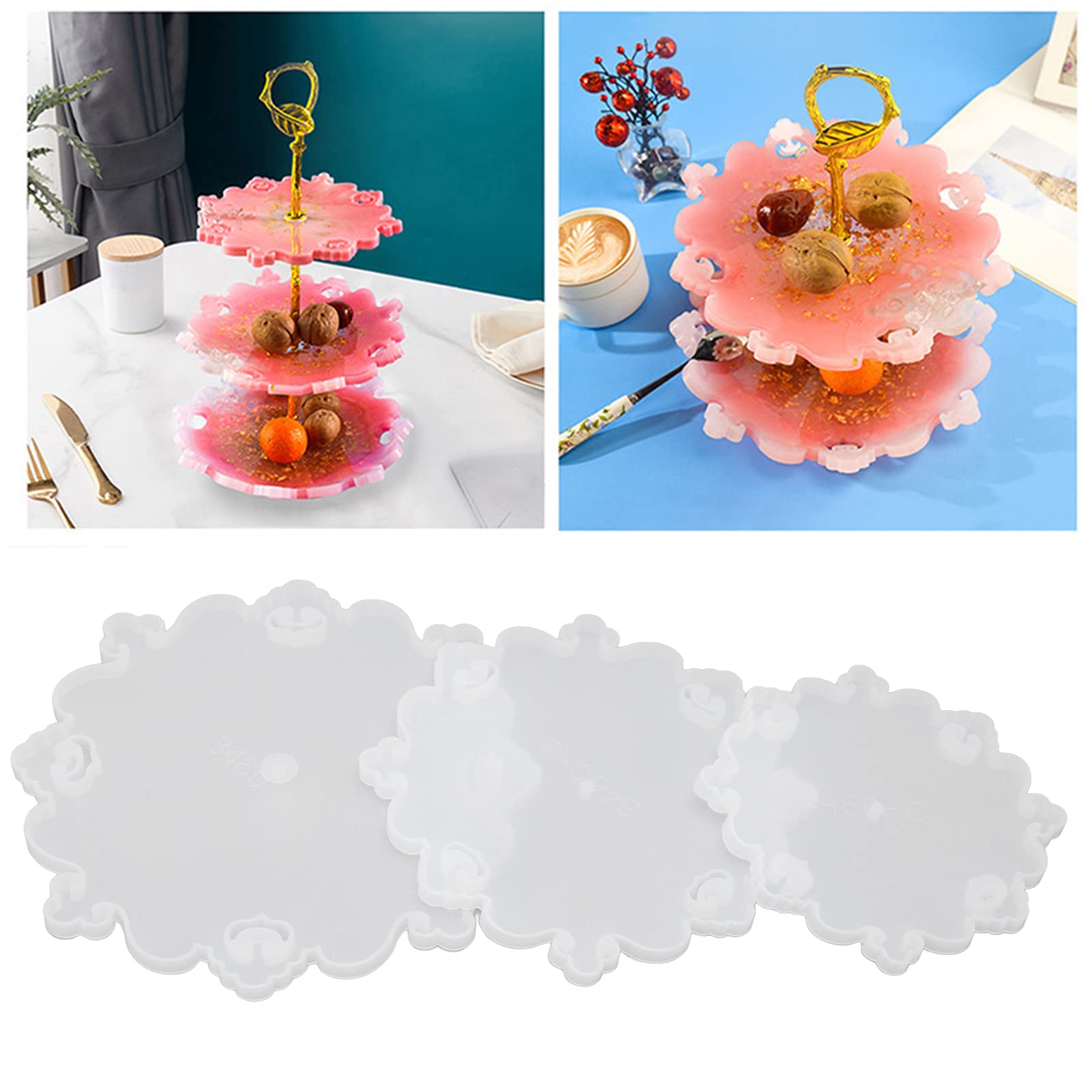 Stampo Per Torta 3 Ripiani In Silicone Per Resina Epossidica - Set Da 3 Stampini Rotondi (15, 20, 25 Cm) Con Staffe In Acciaio Inox, Fai Da Te Dessert