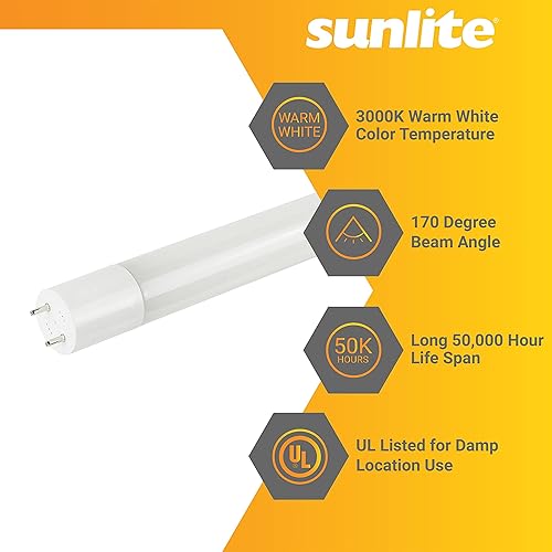 Miniatura 3 de Sunlite Tubo de luz LED T8 Plug & Play 87925 (tipo A) de 4 pies, 14 vatios (equivalente a 32 W) 2200 lúmenes, base mediana G13 bi-pines, conexión de