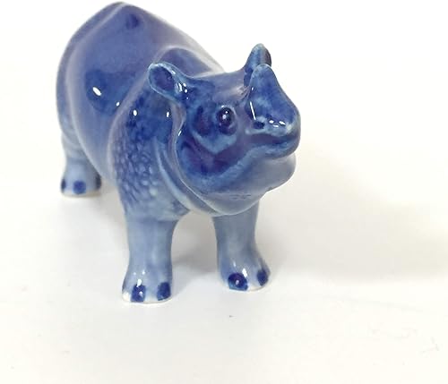 Miniatura 6 de Figura de rinoceronte de cerámica, casa de muñecas Delft, azul y blanco, coleccionable, en miniatura, bonsái, jardín, regalo pintado a mano