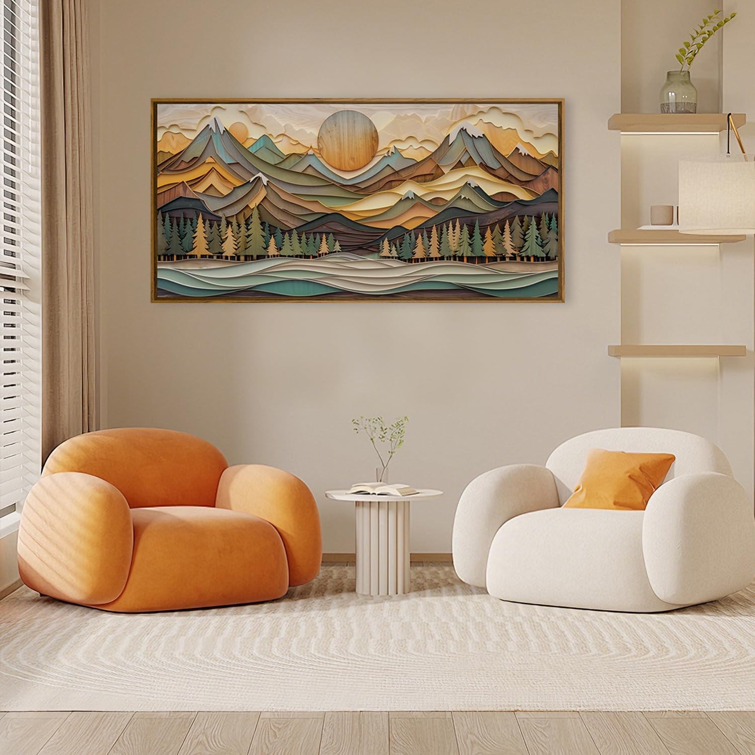 QTUSYUR Abstract Mountain Wall Art - Large Farmed Landscape Art Print -Nature Forest Canvas Artwork for Farmhouse Bedroom Living Room- Modern Minimalist Adventure Wall Picture for Home Decor 20×40 IN