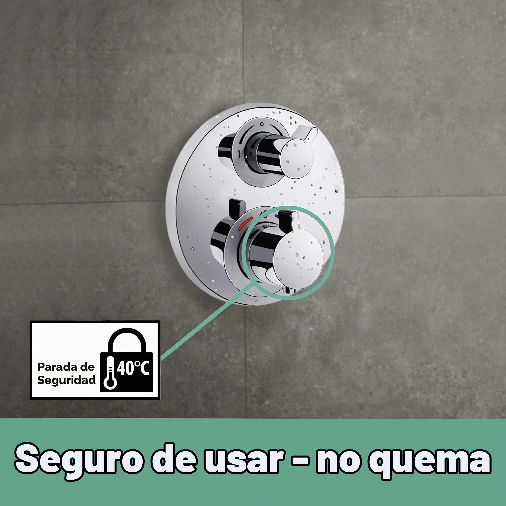 hansgrohe Ecostat S - termostato empotrado , grifo con botón de seguridad (SafetyStop) a 40 °C, termostato redondo para ducha y bañera, mezclador para 2 funciones, cromo, 15758000