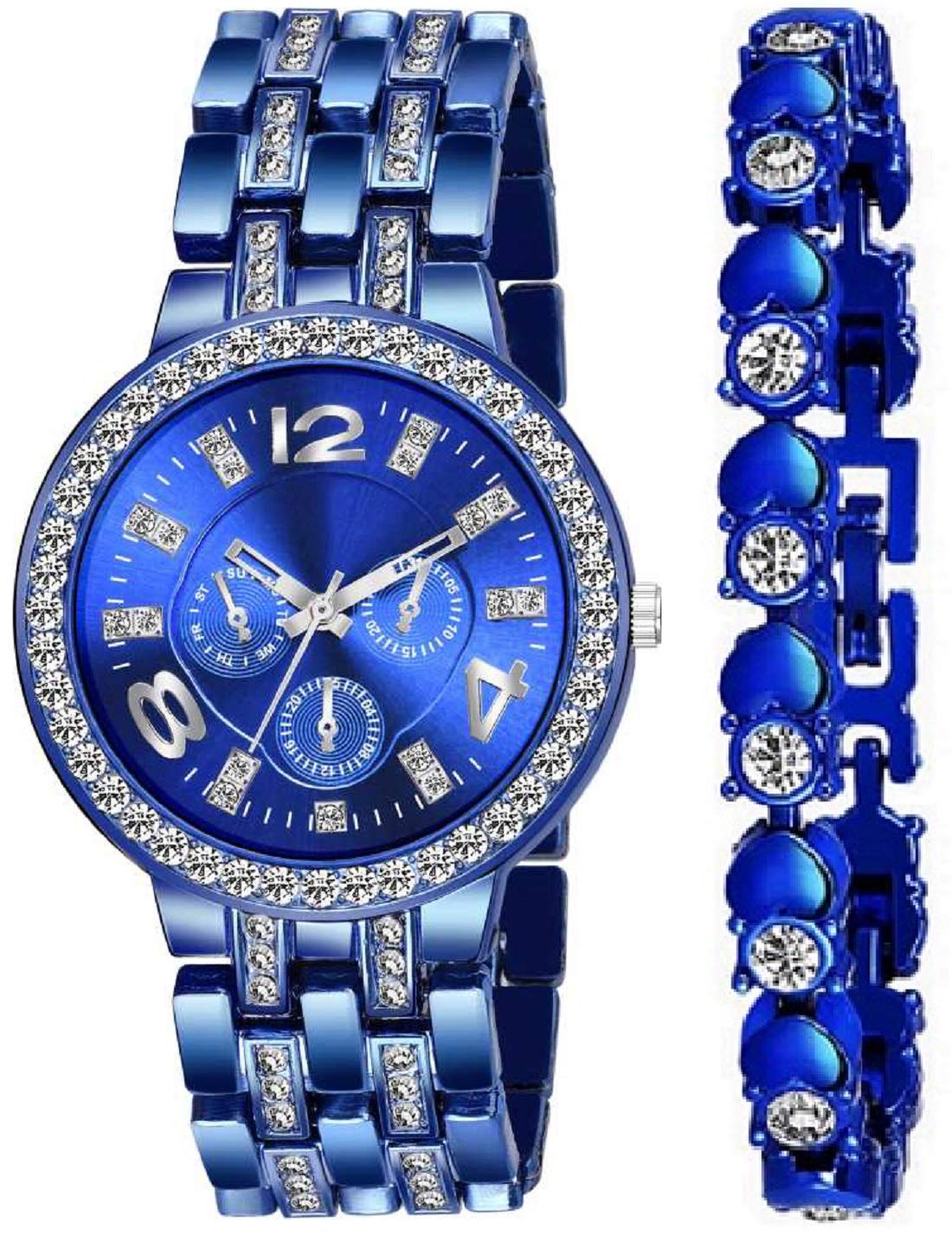 ZUPERIA Blue Diamond Studded Analogue Watch with Free Blue Bracelet (B08HJ9S3GX) Amazon Price History, Amazon Price Tracker