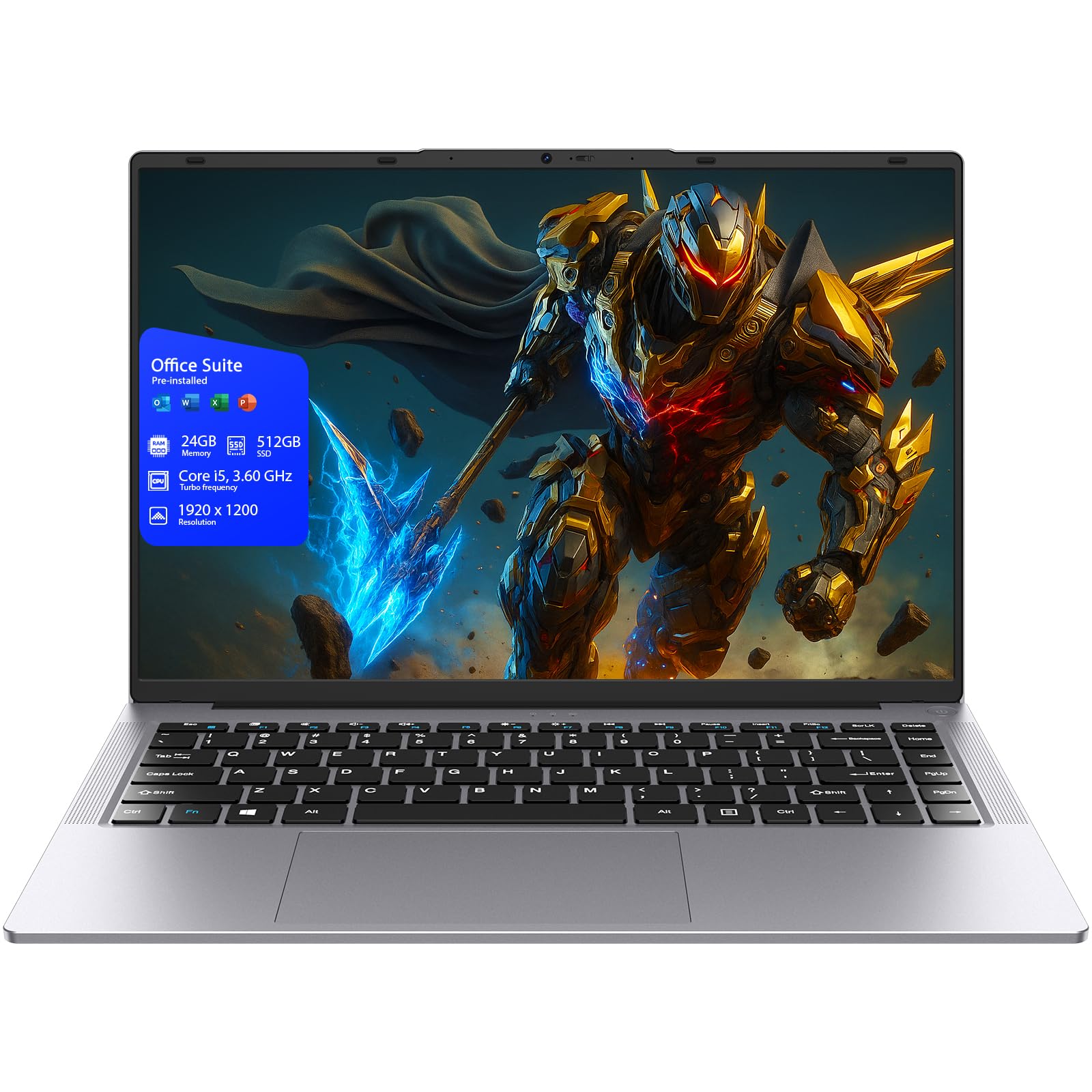 AE86 i5 Laptop PC丨24GB RAM 512GB SSD丨1920x1200 100% sRGB Display丨HDMI丨USB A x 3丨Dual Band WiFi BT5.0丨Long Lasting Battery丨Office Suite丨 Notebook Computer for Business Student, Silver