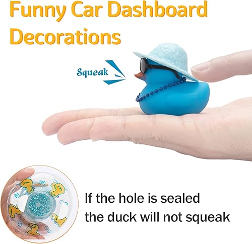 Miniatura 5 de wonuu Decoración de pato de goma para automóvil, accesorios de automóvil, adorno de tablero de automóvil con sombrero de vaquero, anillo de