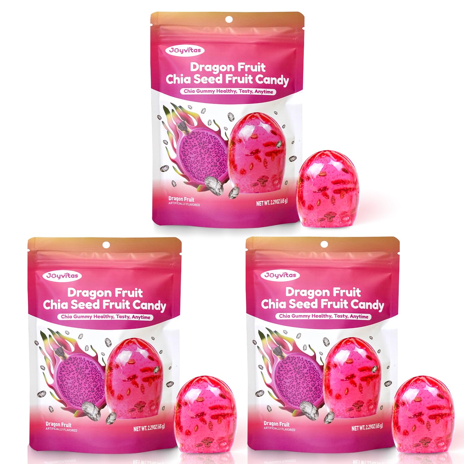 Christmas Chia Seed 4D Fruit Gummy Candy Variety Pack – Individually Wrapped, Perfect Stocking Stuffers & Christmas Gifts, Resealable Sharing Snacks for Goody Bags, 6.89oz (Red Dragon Fruit)