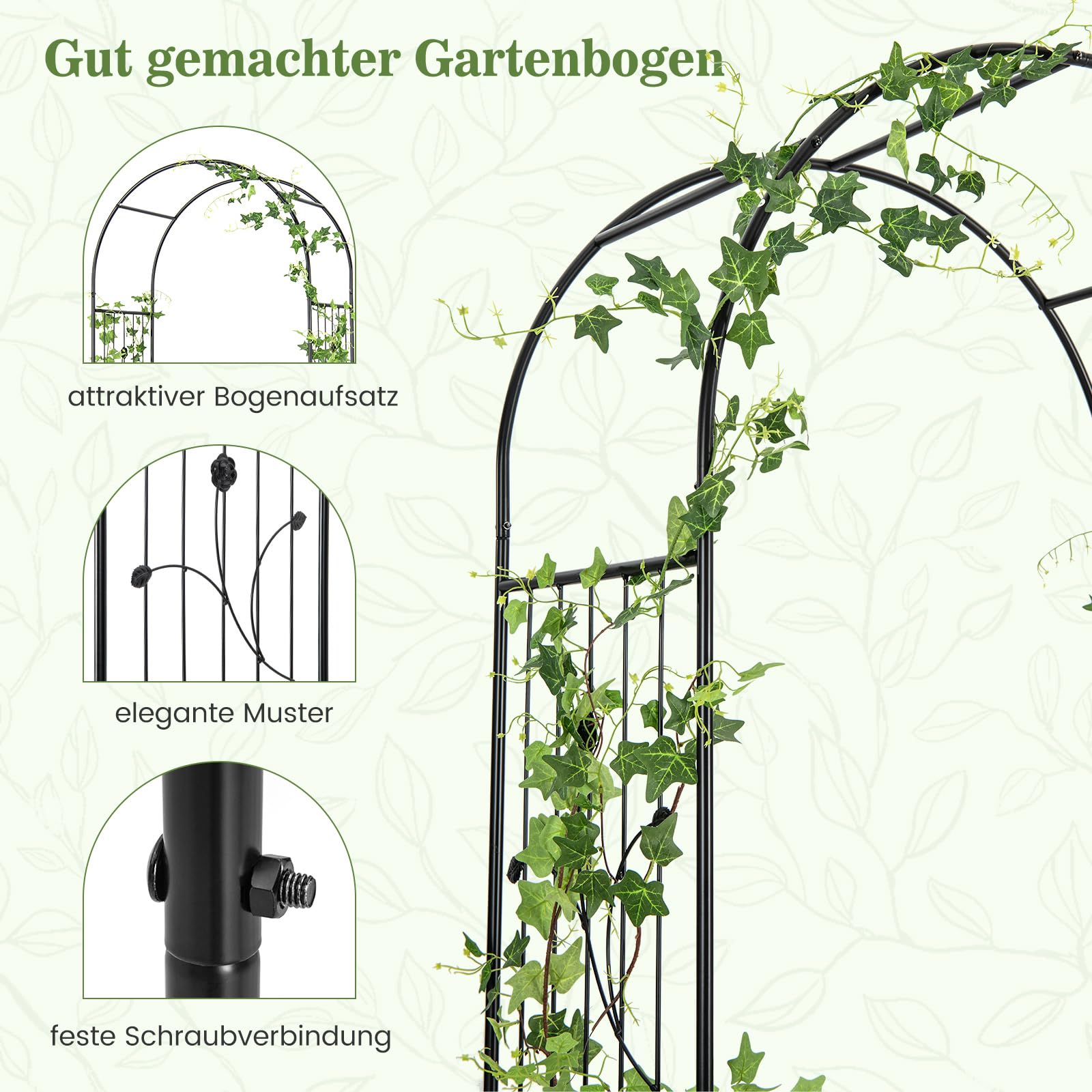 COSTWAY Rozenboog met deur, tuinboog van metaal, poortboog met 2 plantenbakken, klimboog voor klimplanten, klimhulp, rankrooster, rozenspellis, voor bruiloft, feesten, tuin, zwart, 202 x 50 x 220 cm