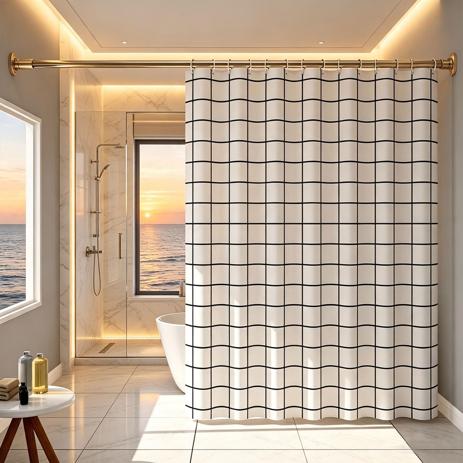 Rideau de Douche Anti-Moisissure 135 x 220 cm Anti Moisissure Imperméable Lavable Rideaux Salle de Bain Modern avec Œillets et Crochets pour Baignoire, Salle de Bain, Treillis