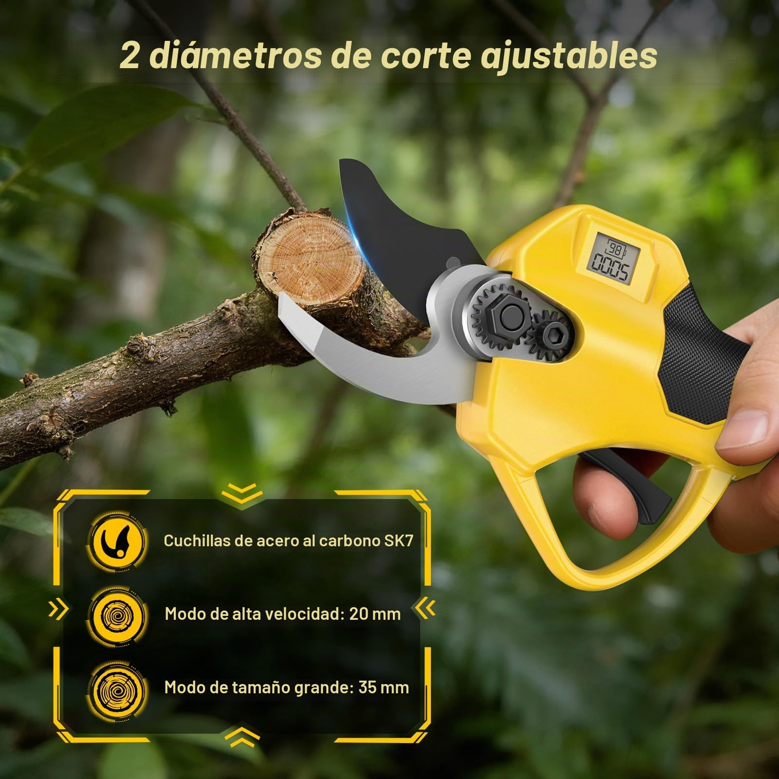 Mini motosierra y podadora eléctrica 4 en 1 con pértiga, alcance máximo de hasta 4,2 m, motor sin escobillas de 1000 W y 2 baterías de 2,0 Ah, motosierra a batería, para jardinería