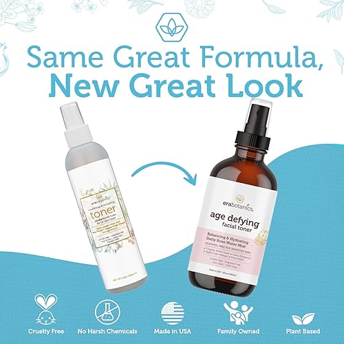 Miniatura 2 de Era Organics Tónico hidratante para la cara, refrescante y equilibrante, antienvejecimiento, niebla facial con agua de rosas, vinagre de sidra de