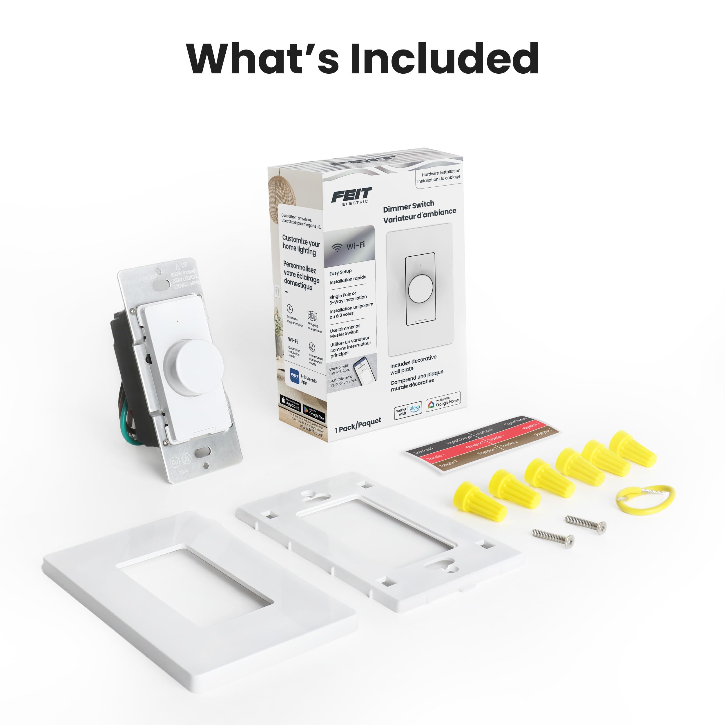 Feit Electric Smart WiFi Drehdimmer Schalter, einpolig/3-Wege/4-Wege, funktioniert mit Alexa & Google Assistant, TRIAC Dimmen, EZ Bluetooth Pairing, App-Steuerung, Neutraldraht erforderlich, DIM