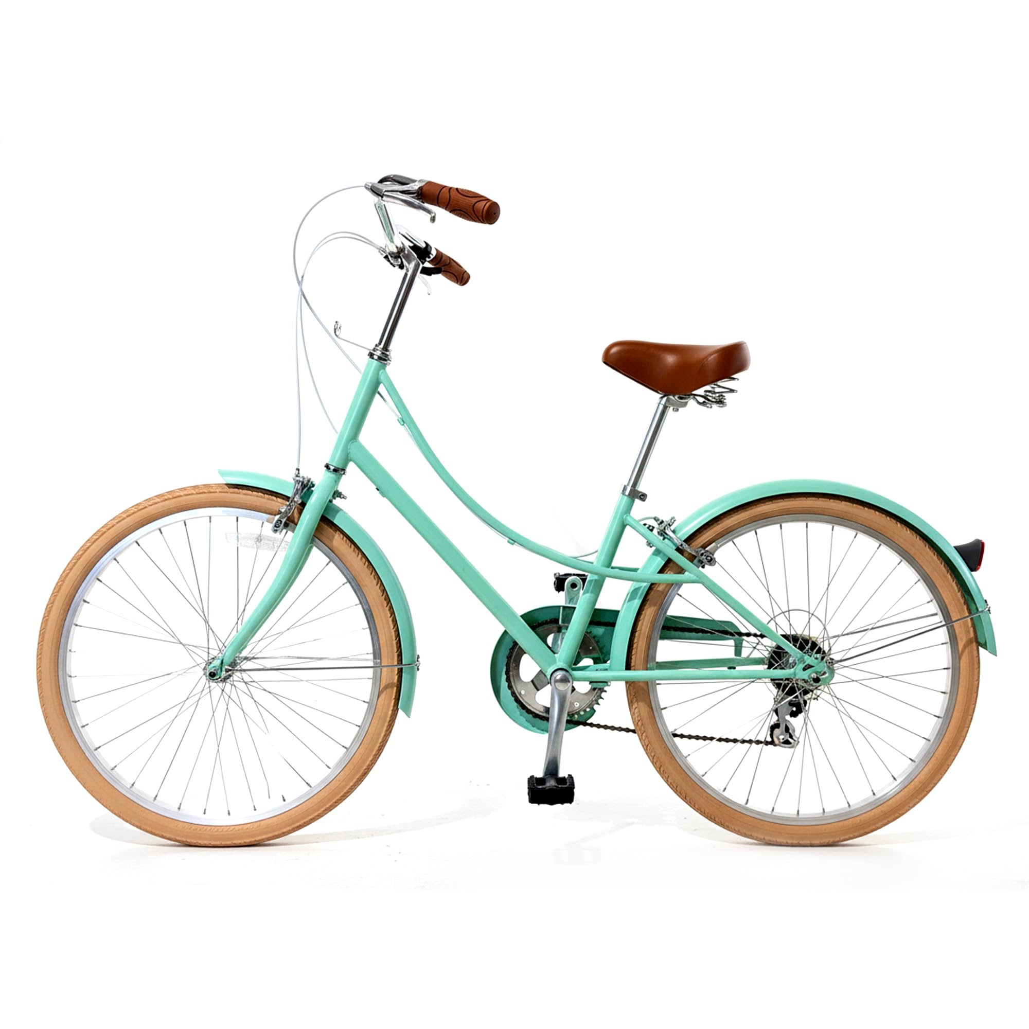 CYBIC bici da città 24/26'' per donna, stile retrò, 7 velocità, telaio leggero in alluminio con cestino in rattan, ideale per pendolari e uso urbano (Pollici, 26, Verde, Pollici, 16)