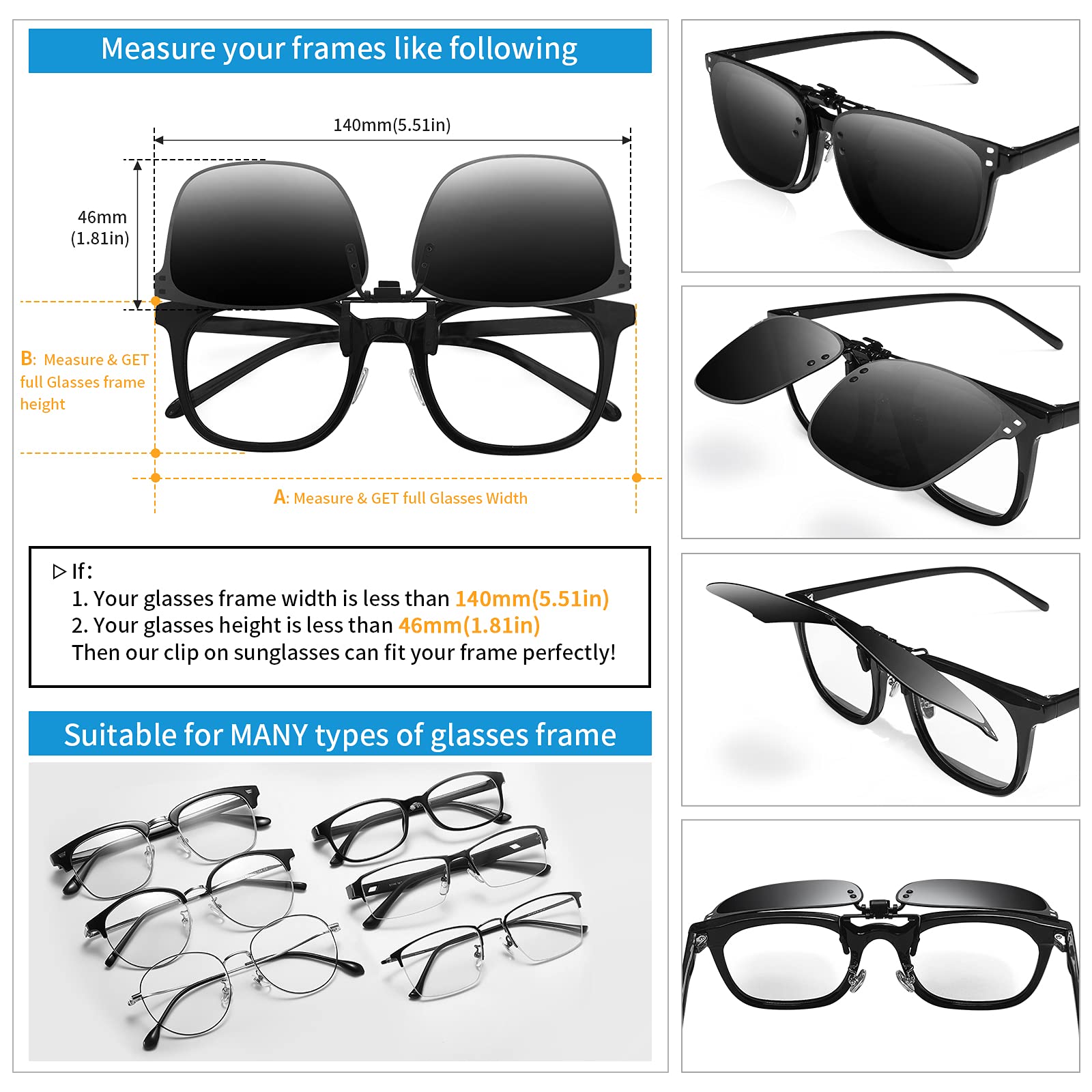 Sonnenbrille zum Anklippen, polarisiert, blendfrei, UV-Schutz, für Damen und Herren