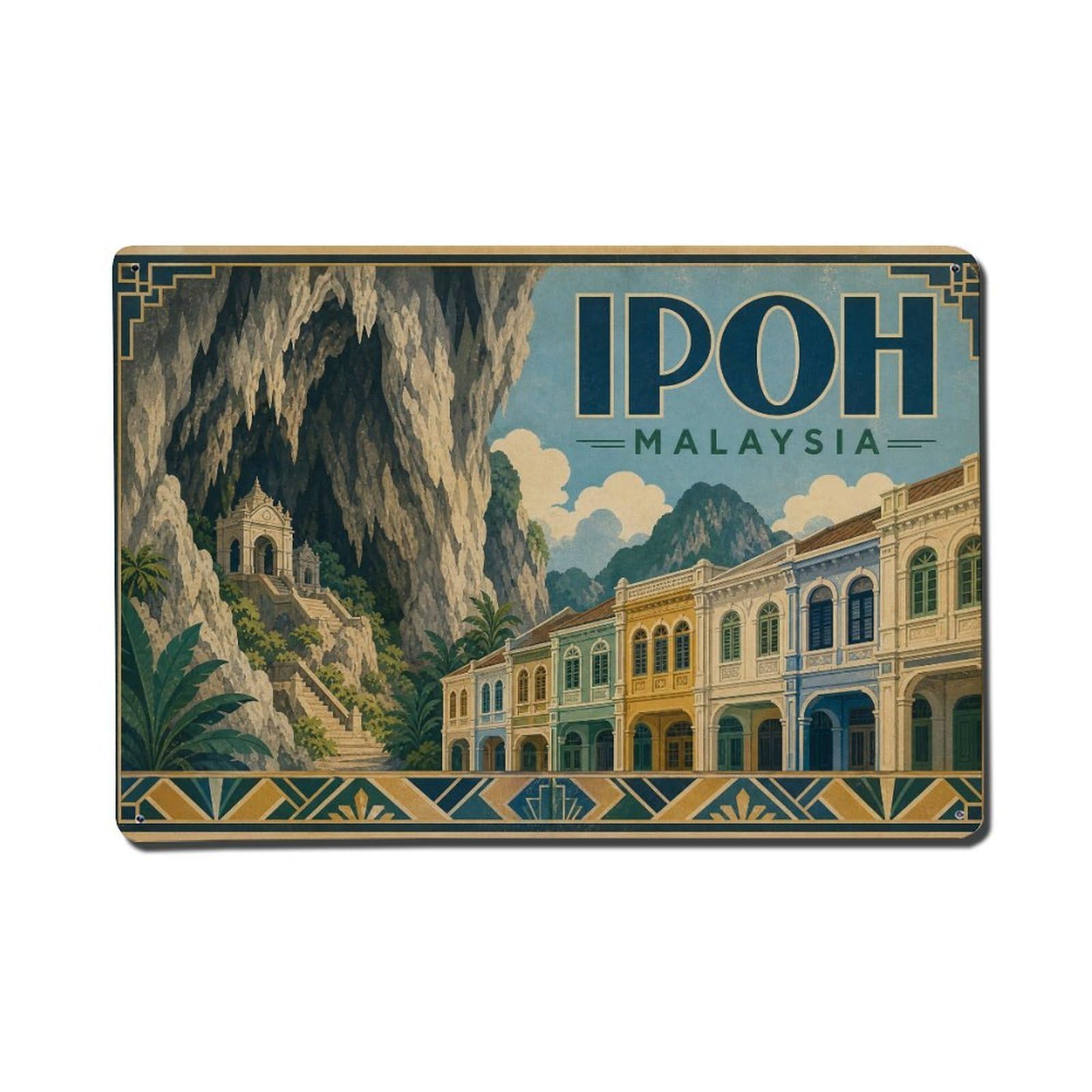 Travel Vintage Malaysia Ipoh Metal Tin Sign Plaque Wall Decor for Cafe, Club Bar, Office, Garden Metal Poster 8x12Inch
