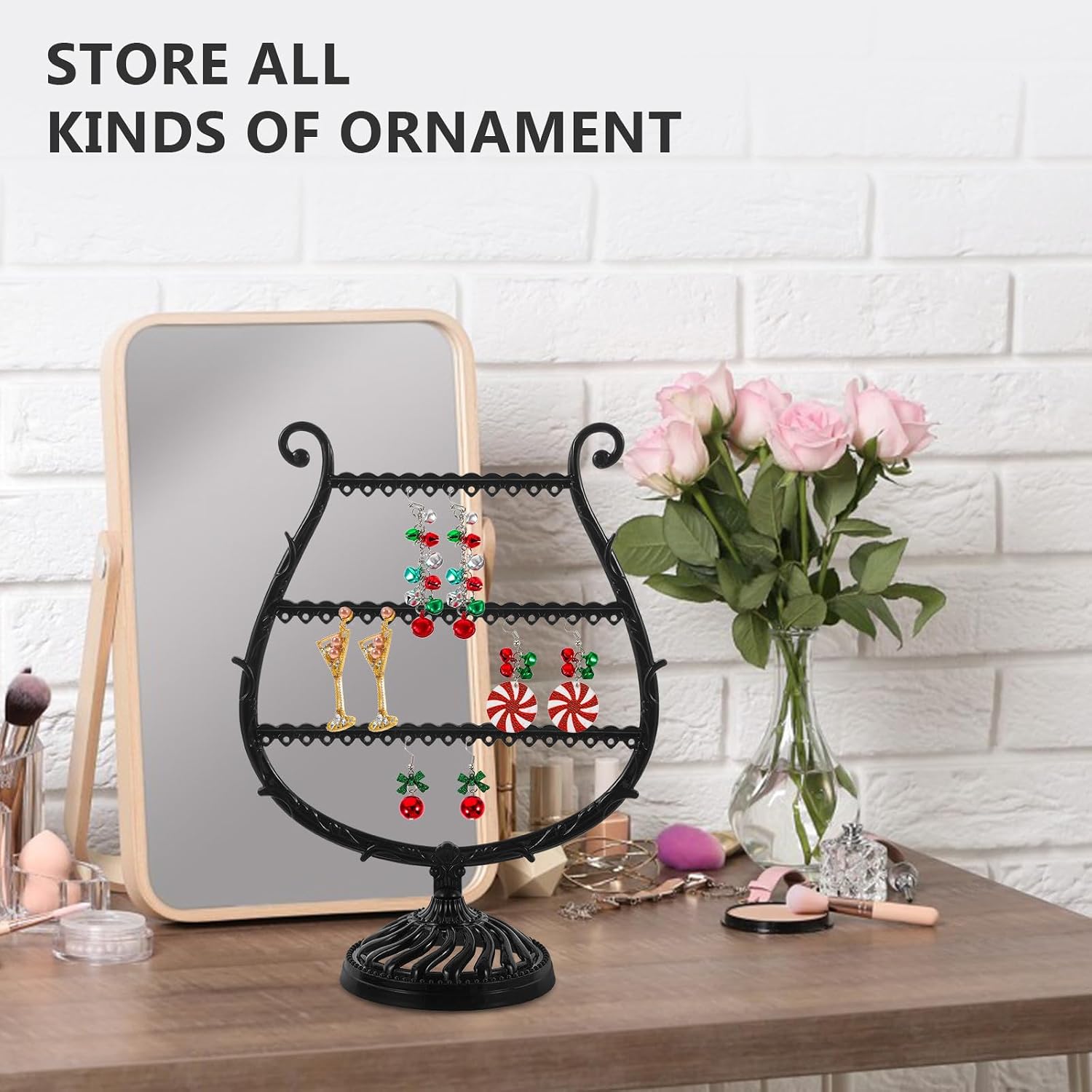 Outanaya Wine Glass-shaped Jewelry Organizer Stand with Earring Storage Tower and Necklace Bracelet Holder, Black Plastic Jewelry Display Rack