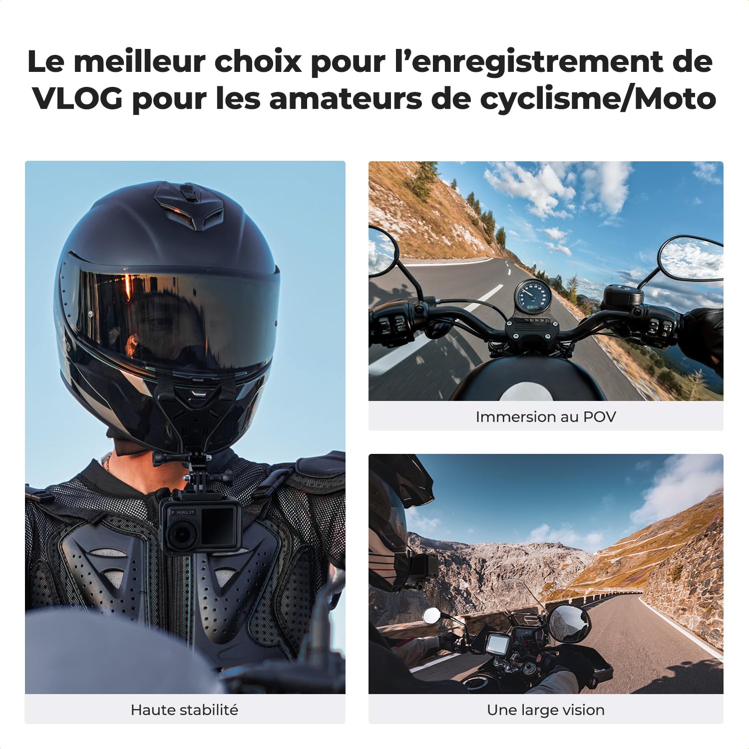 K&F CONCEPT Support de Casque de Moto pour Menton Compatible avec GoPro Hero 13/12/11/10/9/8/7, DJI Osmo Action 6/5 Pro/4/3/360, Insta360 Ace Pro/2/X5/X4/X3, AKASO, Base en Y, Silicone antidérapant