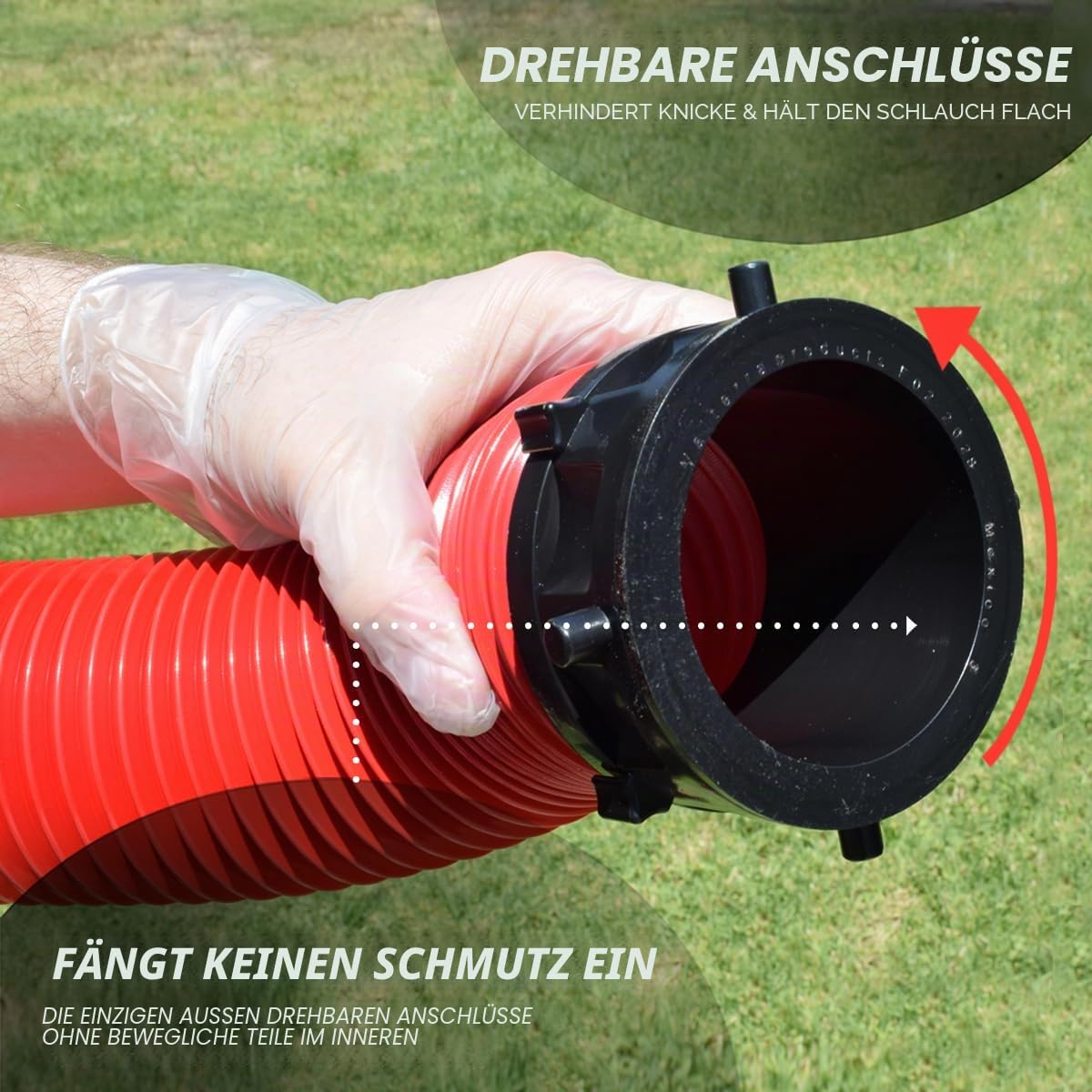 Valterra EZ-Kupplung, 6,8 m, Wohnmobil-Abwasserschlauch-Set, Abwasserschlauch für Wohnmobil, inkl. 2 aufsteckbaren 3 m Langen Schläuchen mit drehbaren Armaturen und 90 Grad Clearview Abwasseradapter