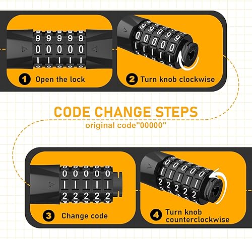 Miniatura 6 de Candado eléctrico para scooter, cerradura de bicicleta, bloqueo de cable con combinación de 5 dígitos, doble bloqueo de cable antirrobo de 41