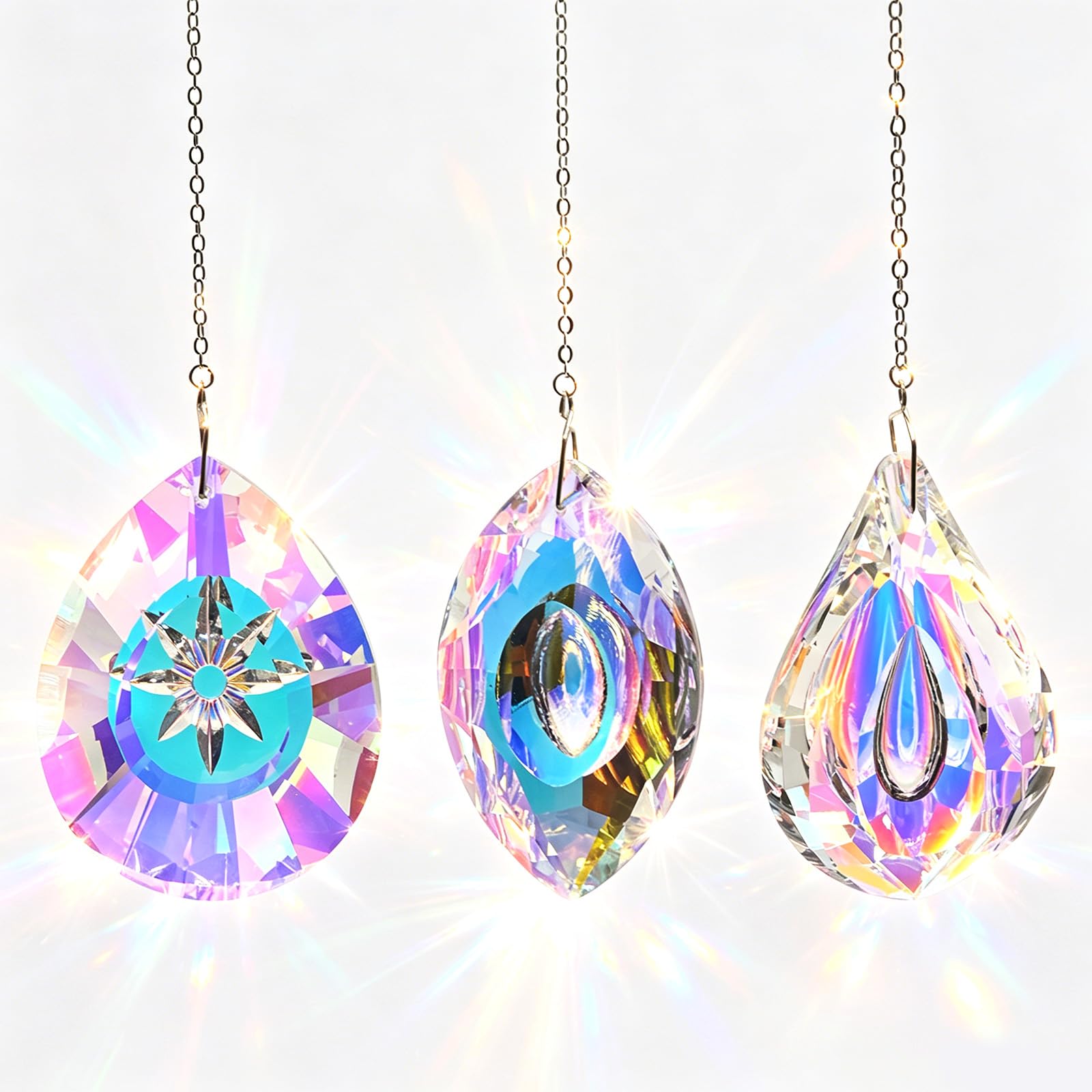 Hoypeyfiy 3PCS Crystal Suncatcher Set, K9 Crystal Rainbow Maker Pendant, Decorative Hanging Ornaments for Windows, Gardens, and Indoor Spaces