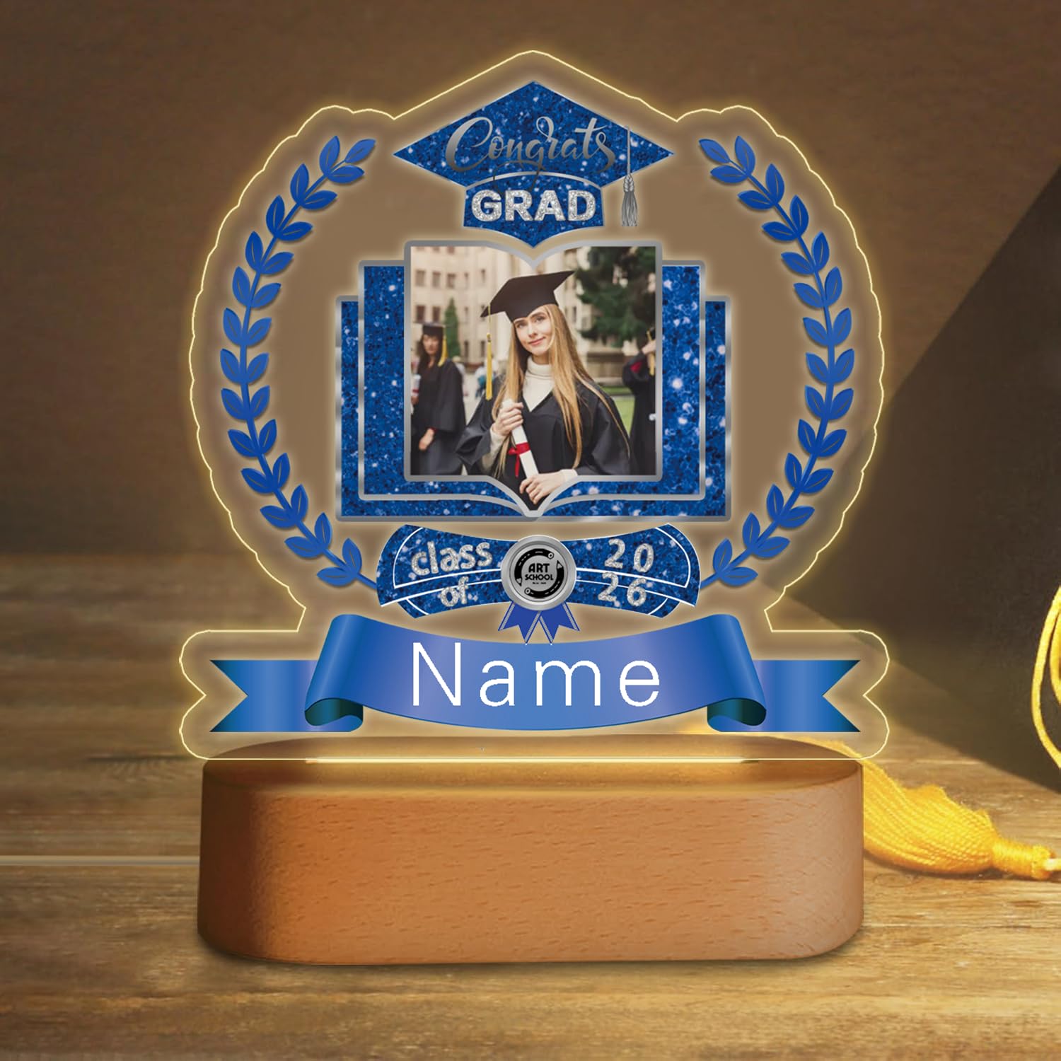 AUBAO Graduation Gifts Custom Night Light with Photo Name 2026 Personalized Graduation Led Lamp for Women Man Gifts for College High School(Blue and