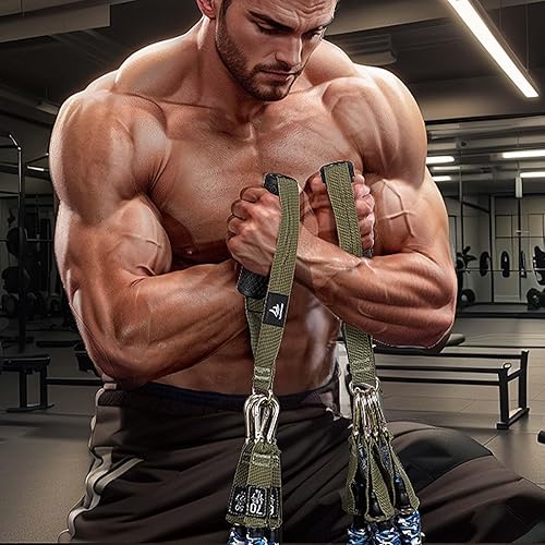 Miniatura 8 de Bandas de resistencia, juego de bandas elásticas para ejercicio, bandas de entrenamiento de 40 libras a 80 libras con asas, mangas protectoras,