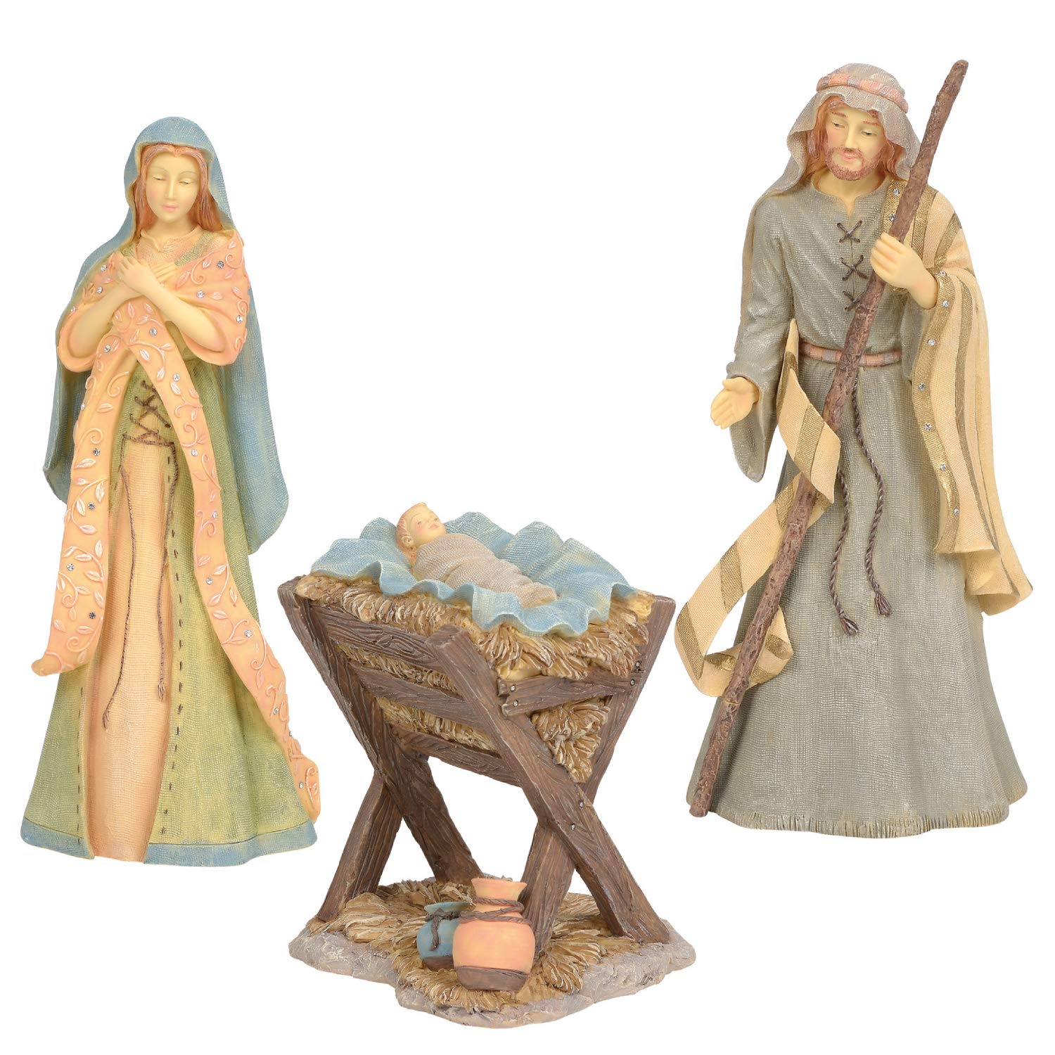 Enesco Foundations Holy Family Nativity Figurine Set, 10, 9.25 and 4.25 Inch, Multicolor