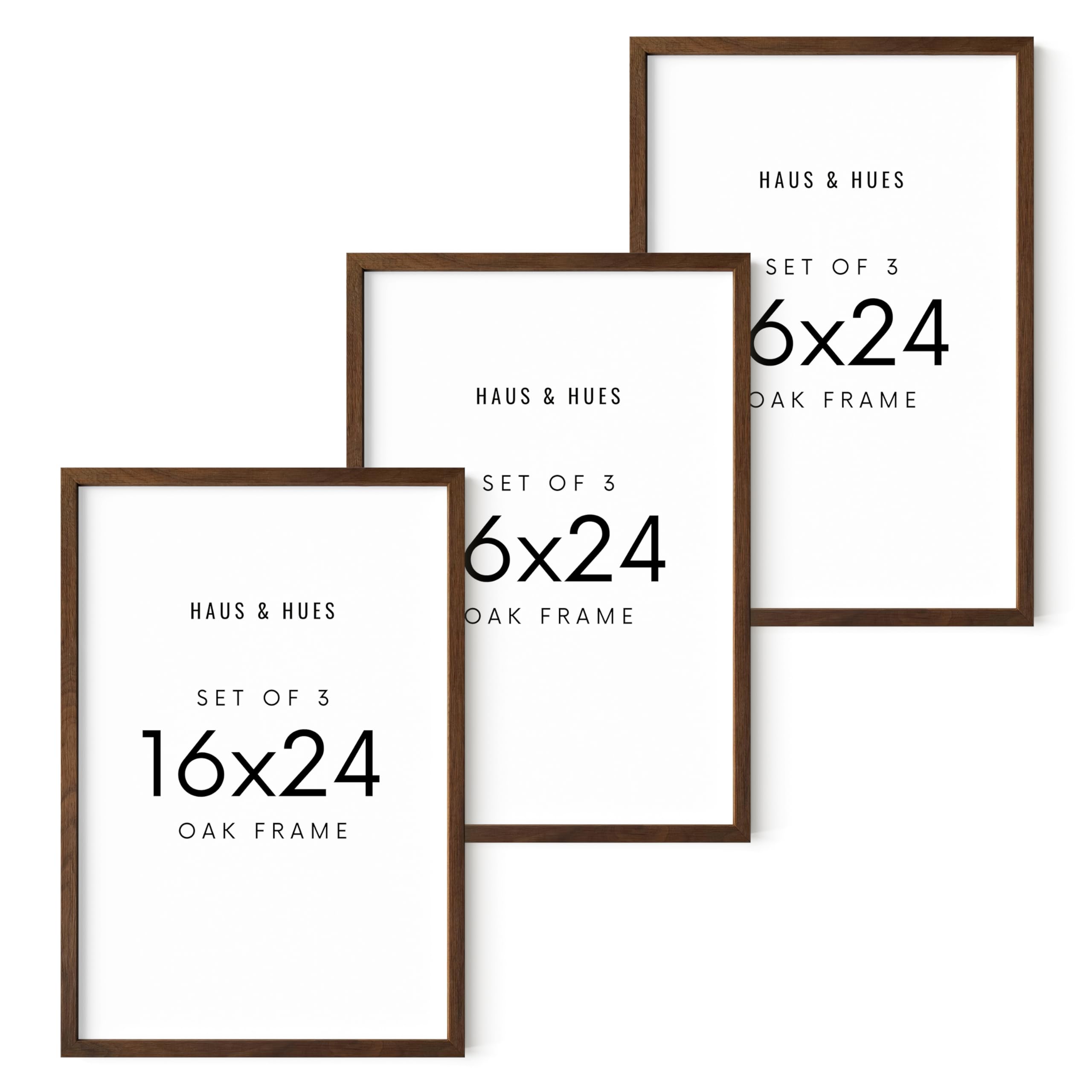 HAUS AND HUES 16x24 Walnut Oak Frame Set of 3 - Wooden Poster Holders, Rustic Gallery Wall Display