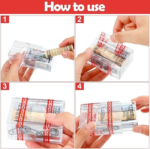 Miniatura 4 de Sumind Caja transparente de 4 piezas con texto en inglés «Can You Unlock» Treasure Brainteaser Puzzle Truco, caja secreta para dinero en efectivo,