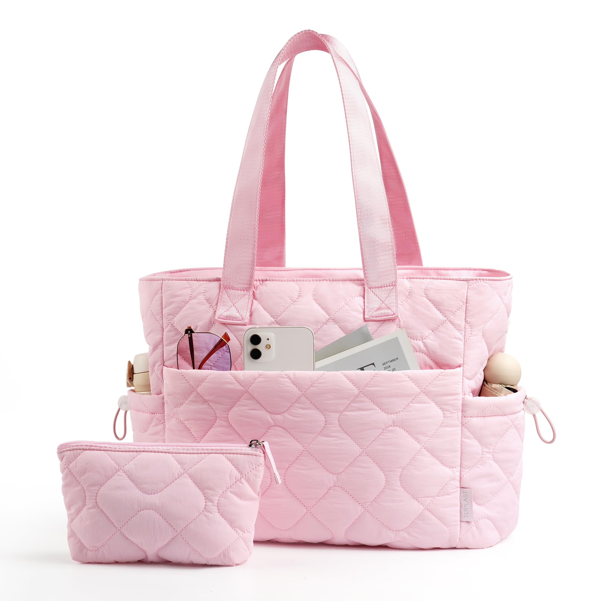 TOPEAST Tote Bag for Women Puffy Tote Travel Bag, Light 15.6" Laptop Work Handbag, Quilted Shoulder Bag Purse for Student Gym