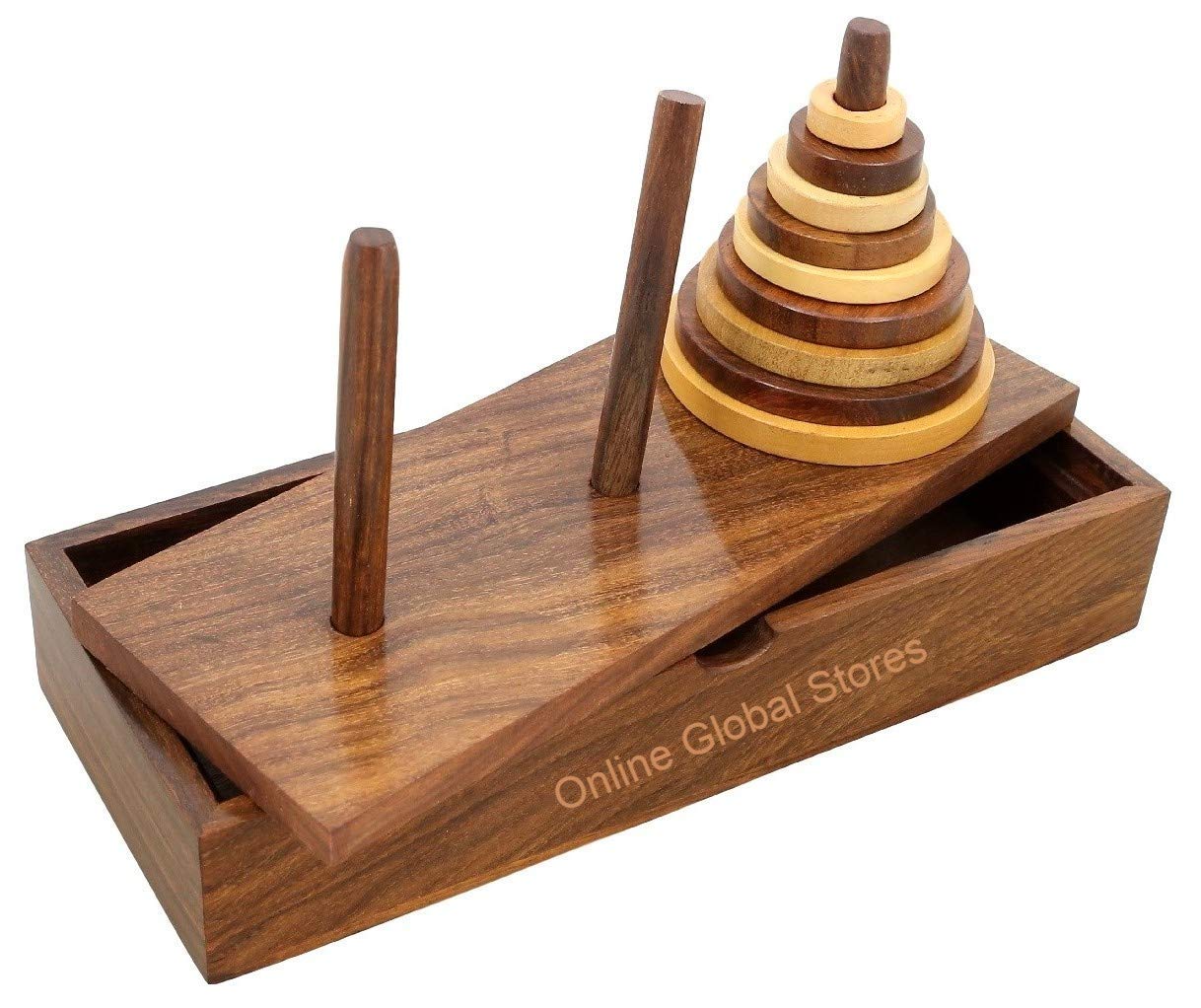 Online Global Stores Handmade Wood Star Tower of Hanoi Puzzle Game Set with 9 Pieces Great for Adults Boys and Girls Artisan Crafted in India 1.5x8.5x2 Inch (B08R2SBNP2) Amazon Price History, Amazon Price Tracker