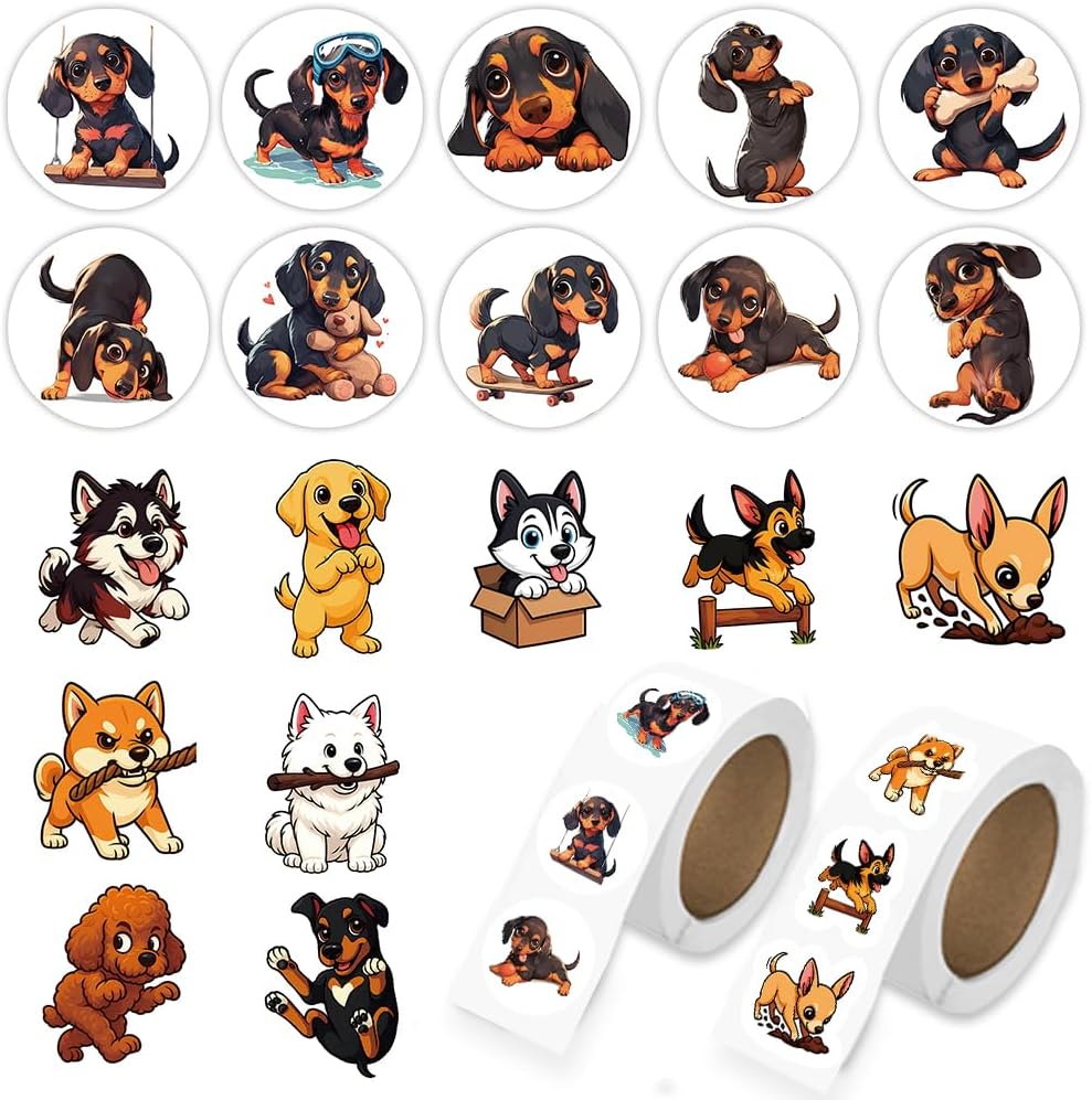 1000 Pcs Dogs Stickers Bulk 2 Roll 1 Inch,Funny Puppy Pet Stickers for Boys Girls.Cute Animal Sticker Pack for Book Water Bottles Laptop