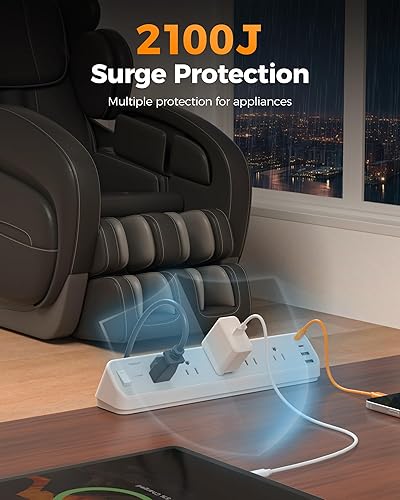 Miniatura 4 de TESSAN 2100J - Regleta de alimentación con abrazadera de escritorio de 10 pies, 5 salidas con 4 puertos USB (2 USB C), cable de extensión de enchufe