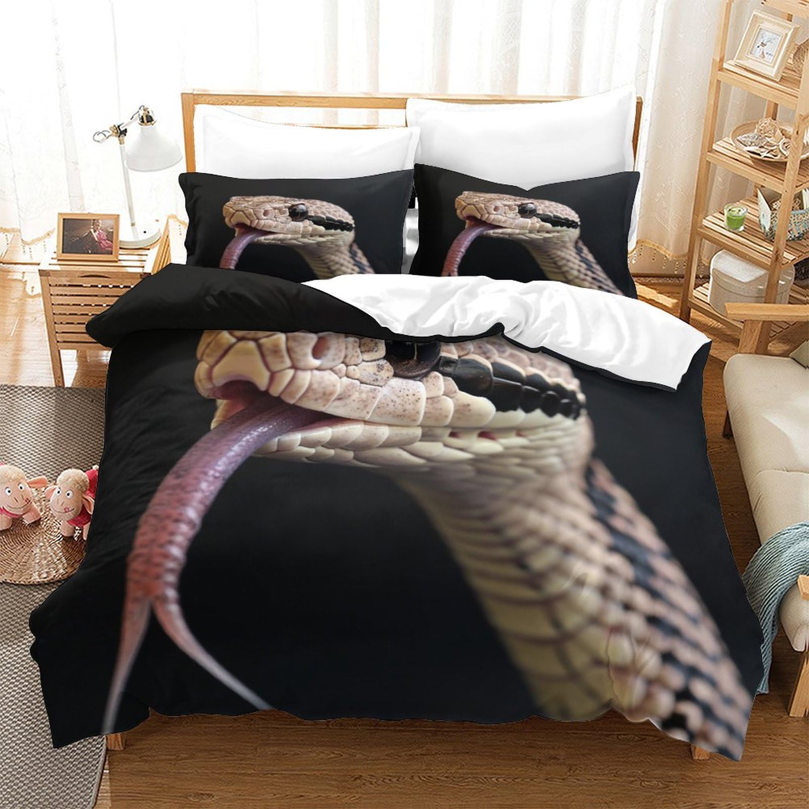 P1S9U7W5Y 3D Printed Realistic Snake Pattern Duvet Cover Set 3pcs Microfiber Animal Theme Bedding Set Single（140x200cm）