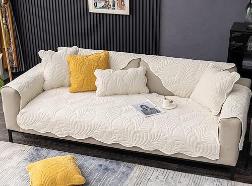 vctops Funda de sofá acolchada con hojas de felpilla con borde festoneado, súper suave, antideslizante, protector de muebles para mascotas, niños,