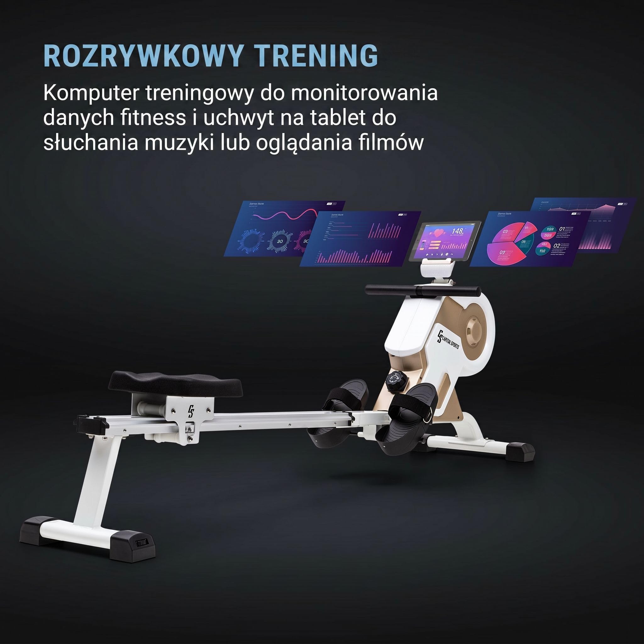 Capital Sports Rudergerät für Zuhause, Kompakter Rowshaper, Rudergerät Klappbar mit 8 Stufen, LCD-Monitor, Bodenrollen, Row Shaper mit Magnetwiderstand, Cardio-Rudergeräte, Fitnessgeräte für Zuhause