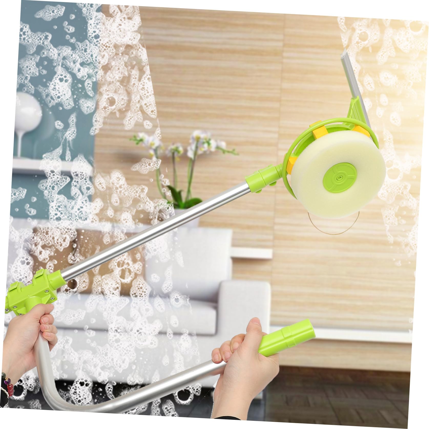 Kit de Limpiacristales Telescópico para Limpieza de Ventanas Escobilla Giratoria de Acero Inoxidable en Edificios Elevados y Hogar