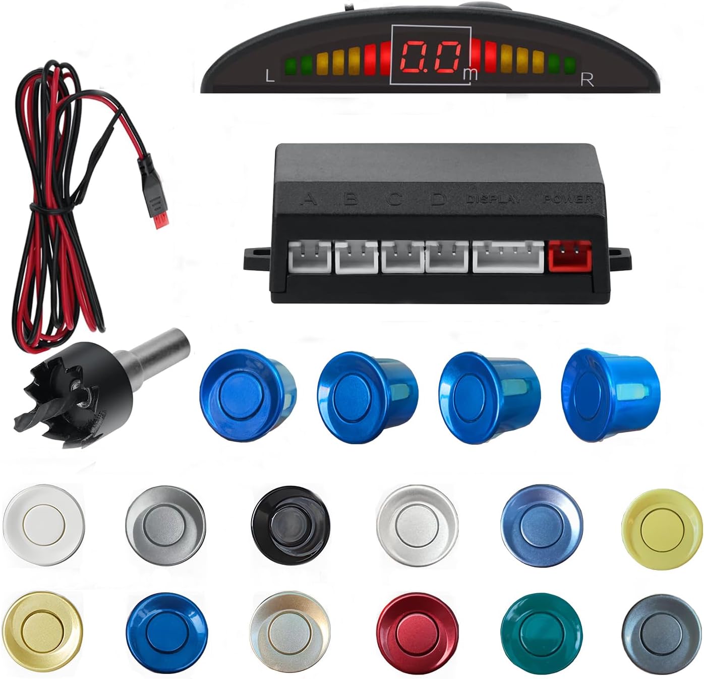 Parking Sensor Kit Backup Sensor Kit Reverse Sensor for Car 18 Color Options for Probes Adjustable Alarm Volume Professional Sensore de Reversa para Carro Safe Driving Assistant（Blue）